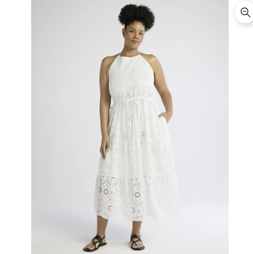Elegant White Eyelet Halter Dress - Picture 2 of 8